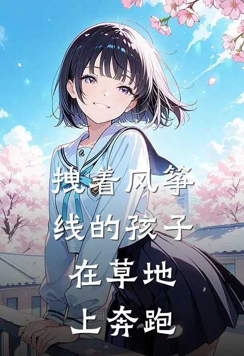拽着风筝线的孩子，在草地上奔跑